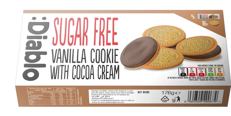 Diablo SF Sandwich Vanilla Cookies with Cocoa Cream 176g