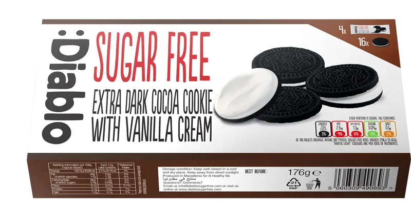 Diablo SF Extra Dark Sandwich Cookies with Vanilla 176g