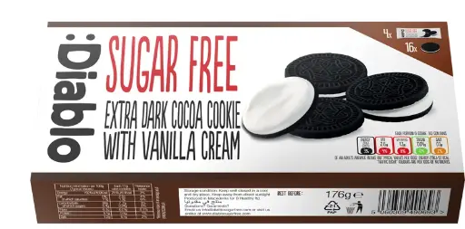[490693] Diablo SF Extra Dark Sandwich Cookies with Vanilla 176g